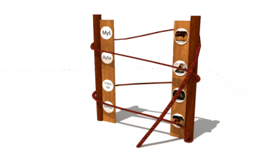 Playground
element from Hřiště hrou from Turnov, hand-made. Wooden educational element
'vertical tangle' with pictures and a cord, made from acacia and oak wood. Wooden
educational element, vertical tangle with pictures and rope, made of acacia
and oak wood.