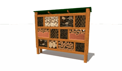 Playground
element from Hřiště hrou from Turnov, hand-made. Wooden educational element,
'wide insect house with a green roof', made from acacia and oak wood. Insect
hotel with green roof, wide, made of acacia and oak wood.