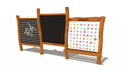 Playground
element from Hřiště hrou from Turnov, hand-made. Wooden educational element,
'set with chalk drawing board, tic-tac-toe, and memory game', made from
acacia and oak wood. Wooden
educational element, set with chalk board, tic-tac-toe and memory game, made
of acacia and oak wood.